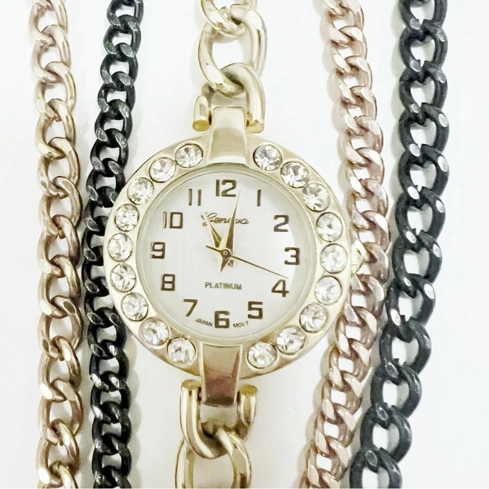 Geneva Platinum Stainless 6 Bracelet Style Watch